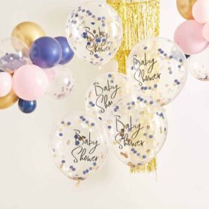 Baby Shower Μπαλόνια Με Μπλε & Ροζ Χρυσό Κονφετί
